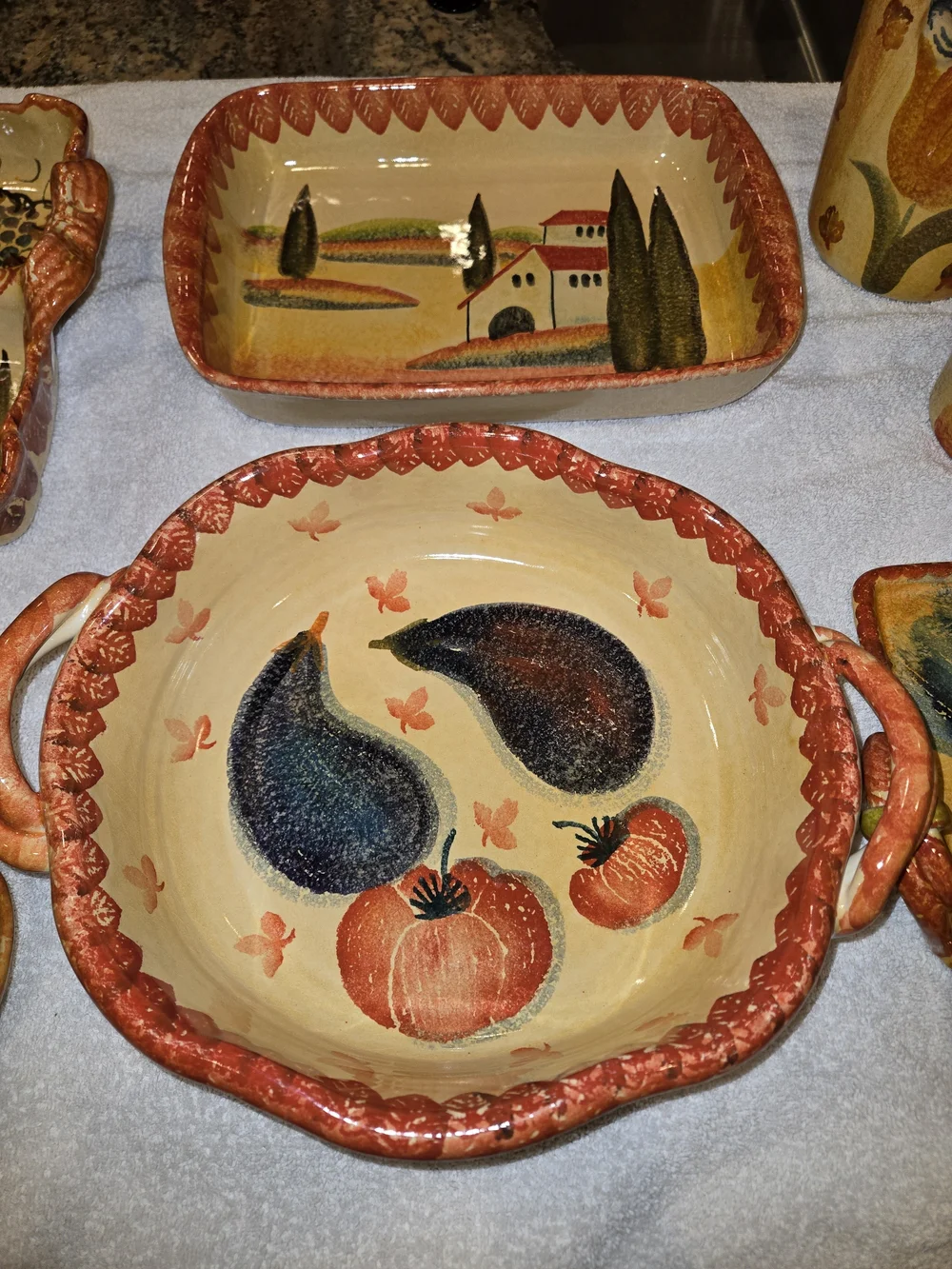 Vintage Italica ARS Italy Tuscan Village Pottery Serving Set 9pc -  NWOT